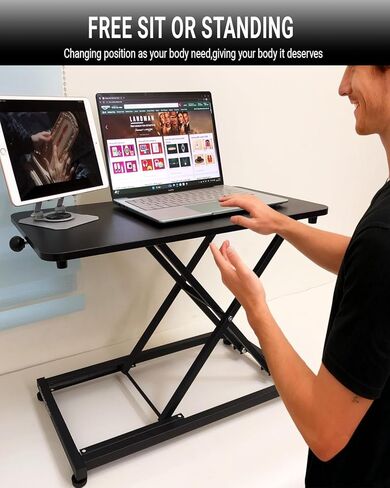 23.6″x13.4" Standing Desk Converter with Adjustable Feet, Height Adjustable Riser for Laptop, Portable Sit Stand Up Desk Workstation for Home Office, Compact & Foldable in Saudi Arabia