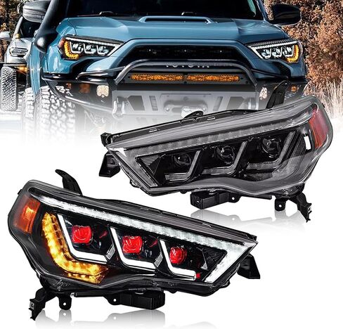 المصابيح الأمامية لسيارة Toyota 4runner 2014-2023 TRD/Limited/Off-Road/SR5/Sport/Nightshade المصابيح الأمامية ثلاثية الشعاع لـ 4runner مع إشارة الانعطاف المتسلسلة (زوج واحد) in Saudi Arabia