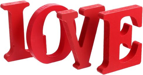 GOOHOCHY 4pcs Wooden Love Ornaments Dining Room Table Decor Love Block Letters Dining Table Centerpieces Wedding Ornament Love Wooden Block Sign Retro Decor Vertical Red Word Sign in Kuwait