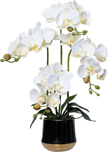 Artificial Orchid Flowers in Ceramic Vase Realistic Crimson Faux Orchids 19.5 Inch Fake Phalaenopsis Plant Arrangements for Home Indoor Centerpiece Decor (Set of 4 Stems) in Saudi Arabia