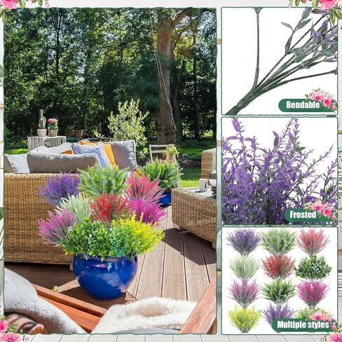 Zeyune 36 Bundles Artificial Flowers Flocked Plastic Flowers Artificial Frosted Green Plants UV Resistant Fake Realistic Eucalyptus Violet Lavender Plants for Home Wedding Kitchen Garden Patio Decor in Saudi Arabia