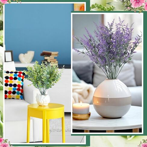 Zeyune 36 Bundles Artificial Flowers Flocked Plastic Flowers Artificial Frosted Green Plants UV Resistant Fake Realistic Eucalyptus Violet Lavender Plants for Home Wedding Kitchen Garden Patio Decor in Saudi Arabia