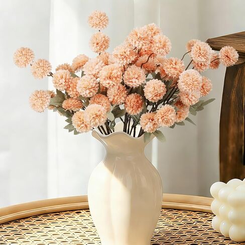 INQCMY Artificial Flowers 12pcs Ball Chrysanthemums for Weddings Silk with Stemsdiy Champagne Bouquets Indoor and Outdoor Decoration Kitchen Table Decor (Red) in Saudi Arabia