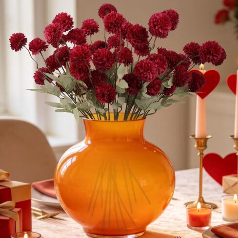 INQCMY Artificial Flowers 12pcs Ball Chrysanthemums for Weddings Silk with Stemsdiy Champagne Bouquets Indoor and Outdoor Decoration Kitchen Table Decor (Red) in Saudi Arabia