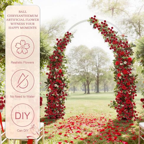 INQCMY Artificial Flowers 12pcs Ball Chrysanthemums for Weddings Silk with Stemsdiy Champagne Bouquets Indoor and Outdoor Decoration Kitchen Table Decor (Red) in Saudi Arabia