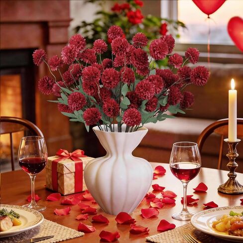 INQCMY Artificial Flowers 12pcs Ball Chrysanthemums for Weddings Silk with Stemsdiy Champagne Bouquets Indoor and Outdoor Decoration Kitchen Table Decor (Red) in Saudi Arabia