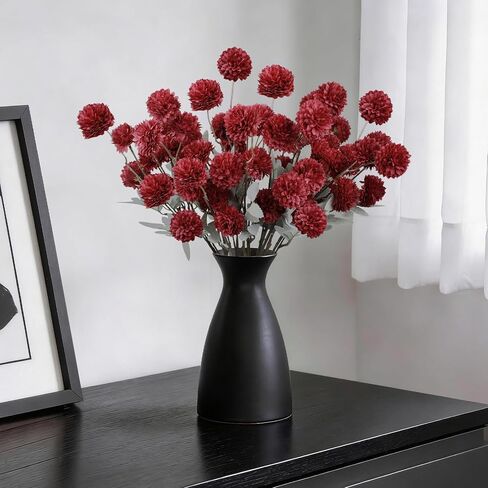 INQCMY Artificial Flowers 12pcs Ball Chrysanthemums for Weddings Silk with Stemsdiy Champagne Bouquets Indoor and Outdoor Decoration Kitchen Table Decor (Red) in Saudi Arabia