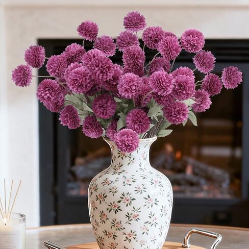 INQCMY Artificial Flowers 12pcs Ball Chrysanthemums for Weddings Silk with Stemsdiy Champagne Bouquets Indoor and Outdoor Decoration Kitchen Table Decor (Red) in Saudi Arabia