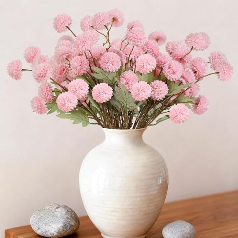 INQCMY Artificial Flowers 12pcs Ball Chrysanthemums for Weddings Silk with Stemsdiy Champagne Bouquets Indoor and Outdoor Decoration Kitchen Table Decor (Red) in Saudi Arabia