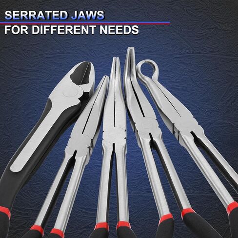 Mayouko 5PCS Extra Long Needle Nose Pliers Set, 11" Long Reach Straight, 45&90 Degree Bent Nose, Circle Nose and Diagonal Pliers for Narrow Spaces and Limited Areas in Saudi Arabia