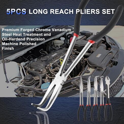 Mayouko 5PCS Extra Long Needle Nose Pliers Set, 11" Long Reach Straight, 45&90 Degree Bent Nose, Circle Nose and Diagonal Pliers for Narrow Spaces and Limited Areas in Saudi Arabia