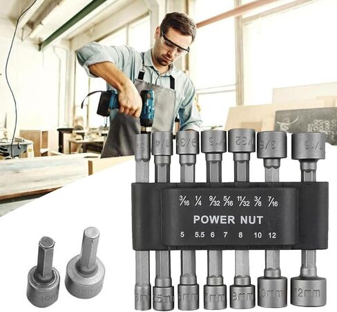 14 PCS Power Nuts Driver Drill Bit Tools Set, Metric Socket Wrench Screw 1/4'' Driver Hex Keys in Saudi Arabia