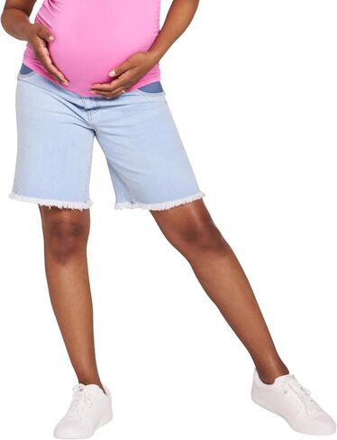 Motherhood Maternity Women's Under the Belly Denim Pregnancy Shorts with Side Elastic Panel Insets in Saudi Arabia