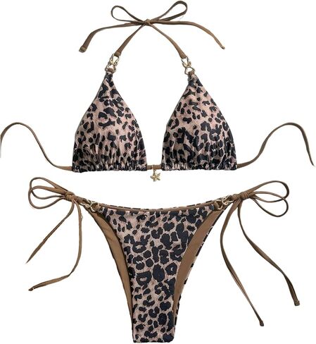 SOLY HUX Women's Leopard Bikini Set Halter Triangle Tie Side String Bathing Suit Two Piece Swimsuit Vacation Beachwear in Saudi Arabia