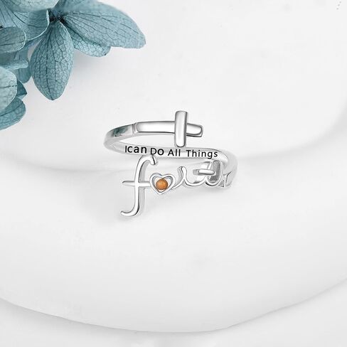 VONALA Faith Rings for Women 925 Sterling Silver Mustard Seed Cross Ring Faith Over Fear Hope Purity Ring Christian Jewelry in Saudi Arabia