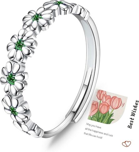 HEEYA Dainty Daisy Rings for Women,Sterling Silver Rings to my Daughter,Adjustable Thumb Ring for Women,Daisy Flowers Rings for Daughter,Thumb Jewelry for Birthday,Wedding with Gift Card in Saudi Arabia