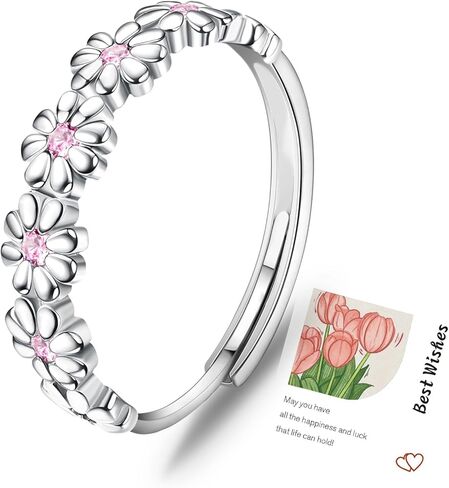 حلقات HEEYA Dainty Daisy للنساء، حلقات من الفضة الإسترلينية لابنتي، حلقة إبهام قابلة للتعديل للنساء، حلقات زهور الأقحوان للابنة، مجوهرات الإبهام لعيد الميلاد، الزفاف مع بطاقة هدية in Kuwait