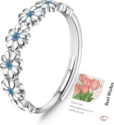 HEEYA Dainty Daisy Rings for Women,Sterling Silver Rings to my Daughter,Adjustable Thumb Ring for Women,Daisy Flowers Rings for Daughter,Thumb Jewelry for Birthday,Wedding with Gift Card in Saudi Arabia