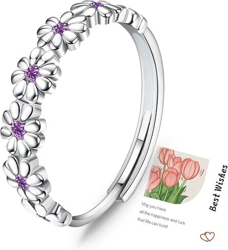 HEEYA Dainty Daisy Rings for Women,Sterling Silver Rings to my Daughter,Adjustable Thumb Ring for Women,Daisy Flowers Rings for Daughter,Thumb Jewelry for Birthday,Wedding with Gift Card in Saudi Arabia