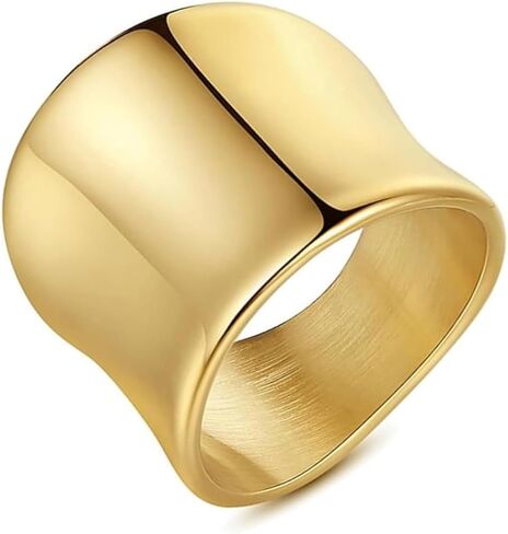 Dainty Chunky Gold Rings For Women 14K Gold Plated Wide Band Statement Ring Vintage Stack Gold Rings Non Tarnish Trendy Thumb Knuckle Ring Size 6-10 in Kuwait