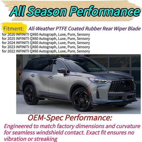 استبدال ذراع شفرة الممسحة الخلفية لإنفينيتي QX60 2022-2026 مناسب تمامًا لنماذج Autograph Luxe Pure الحسية لجميع الأحوال الجوية طوال الموسم مجموعة شفرات ممسحة الزجاج الأمامي الخلفية لعام 2026 2025 2024 2023 2022 in Kuwait