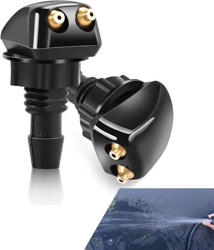 Eratus 2 PCS Front Windshield Washer Nozzle, Dual Hole Straight Post Powerful Jet Wiper Nozzle, 0.31" Connector with Plastic Nut, Universal for Most Cars Cleaning Nozzle Accessories (Black) in Kuwait