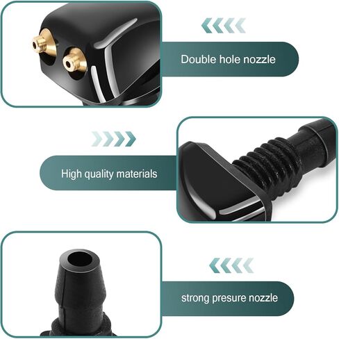 Eratus 2 PCS Front Windshield Washer Nozzle, Dual Hole Straight Post Powerful Jet Wiper Nozzle, 0.31" Connector with Plastic Nut, Universal for Most Cars Cleaning Nozzle Accessories (Black) in Kuwait