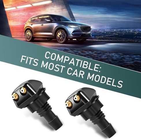Eratus 2 PCS Front Windshield Washer Nozzle, Dual Hole Straight Post Powerful Jet Wiper Nozzle, 0.31" Connector with Plastic Nut, Universal for Most Cars Cleaning Nozzle Accessories (Black) in Kuwait
