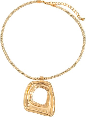 Gold Chunky Necklace for Women Layered Golden Irregular Geometric Hollow Square Pendant Necklace Punk Hip-Hop Oval Chain Necklaces Fashion Accessories Vintage Statement Jewelry​ in Saudi Arabia