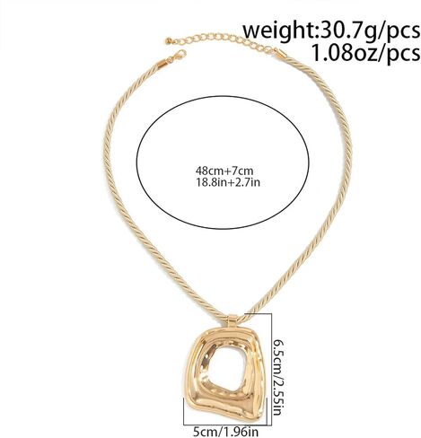 Gold Chunky Necklace for Women Layered Golden Irregular Geometric Hollow Square Pendant Necklace Punk Hip-Hop Oval Chain Necklaces Fashion Accessories Vintage Statement Jewelry​ in Saudi Arabia