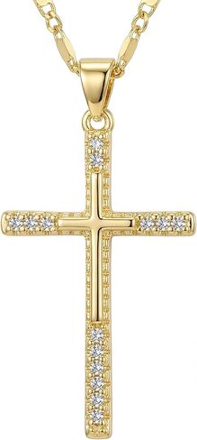 14K Gold Cross Necklace for Women, Dainty Delicate Small Cross Pendant Elegant Gold Trendy Jewelry Luxury Gift for Her, Mom, Wife, Girlfriend Valentines Day Gifts in Saudi Arabia