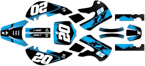 مجموعة رسومات لـ Kawasaki KX65 (1999-2024) Spear Series Cyan 9 Mil - Easy Go - Dirt Pit Bike ملصقات الدراجات النارية، ملصق سباقات Dirtbike للسيارات ملحقات Motocross بدون بلاستيك in Saudi Arabia