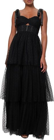 Lulus Billie Keyhole Cutout Swiss Dot Maxi Dress for Women, A-Line Black Formal Dress in Saudi Arabia