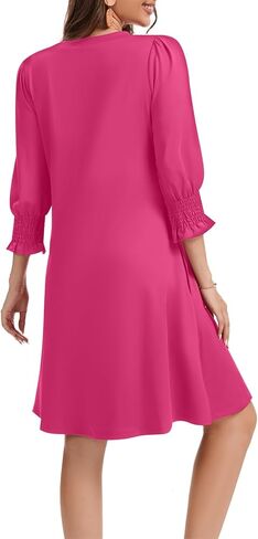 Women's Casual Loose Midi Dress V-Neck Fluffy Sleeves Ruffle Cuffs with Pockets in Saudi Arabia