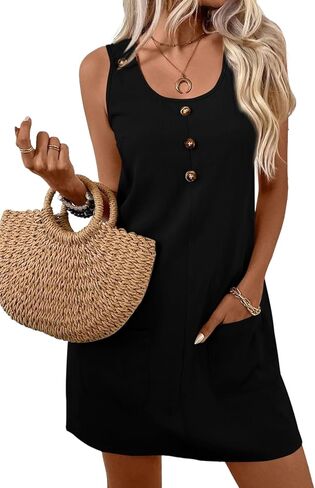 Acelitt Womens Casual Sleeveless Dress with Pockets, S-XXL in Saudi Arabia