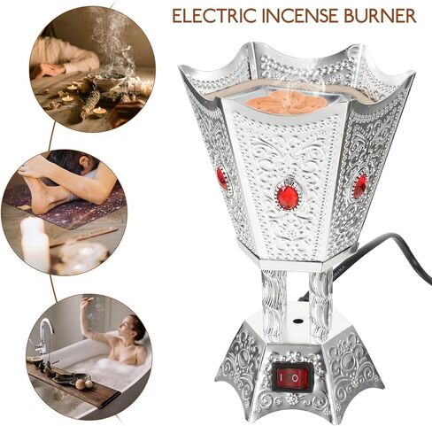 Electric Incense Burner Metal Bakhoor Burner Middle Eastern Style Tabletop Electric Censer for Home Office Yoga Spa Decor in Saudi Arabia