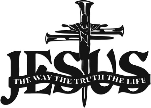 JEWLOVE Jesus on Cross Metal Wall Art، ديكور حائط متقاطع مسيحي مع الأظافر والكتاب المقدس، ديكور ديني للمنزل والكنيسة، علامة مسيحية معدنية سوداء، 13.8 بوصة × 9.8 بوصة in Kuwait