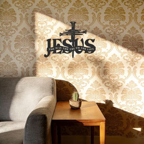 JEWLOVE Jesus on Cross Metal Wall Art، ديكور حائط متقاطع مسيحي مع الأظافر والكتاب المقدس، ديكور ديني للمنزل والكنيسة، علامة مسيحية معدنية سوداء، 13.8 بوصة × 9.8 بوصة in Kuwait