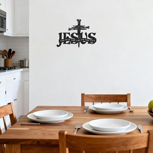 JEWLOVE Jesus on Cross Metal Wall Art، ديكور حائط متقاطع مسيحي مع الأظافر والكتاب المقدس، ديكور ديني للمنزل والكنيسة، علامة مسيحية معدنية سوداء، 13.8 بوصة × 9.8 بوصة in Kuwait