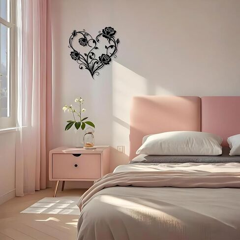 معدن القلب جدار ديكور زهرة الحب القلب المعادن جدار الفن العاطفي الفن الأسود زهرة جدار ديكور لغرفة المعيشة الحمام غرفة نوم هدية رومانسية لعيد الحب، عيد الأم (12.6 × 12.6 بوصة) in Kuwait