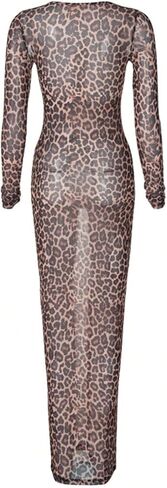 SHENHE Women's Y2k Leopard Print Sheer Maxi Bodycon Dress Long Sleeve Cheetah Print Sexy Dress in Saudi Arabia