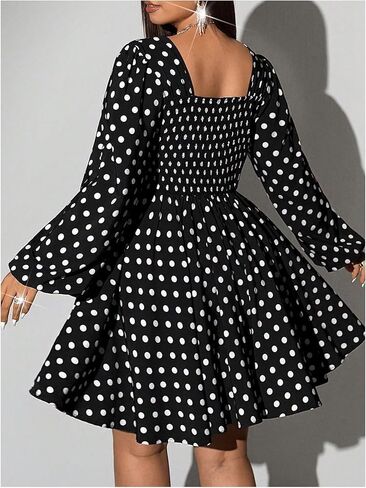 Women's Plus Size Polka Dots Short Dress Tie Front Sweetheart Neck Long Sleeve A Line Party Club Dresses in Saudi Arabia