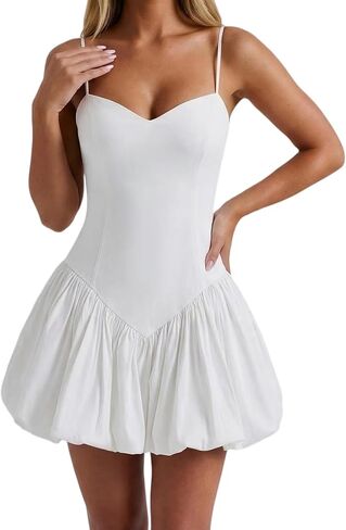 SHESEEWORLD Women's Summer Sleeveless Spaghetti Strap Backless Bubble Mini Dress A Line Corset Ruched Sweetheart Neck Dress in Saudi Arabia