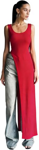 ZGMYC Women’s Sexy High Side Slit Maxi Dress Sleeveless Scoop Neck Tank Dress Asymmetrical Long Dresses Concert Outfit in Saudi Arabia