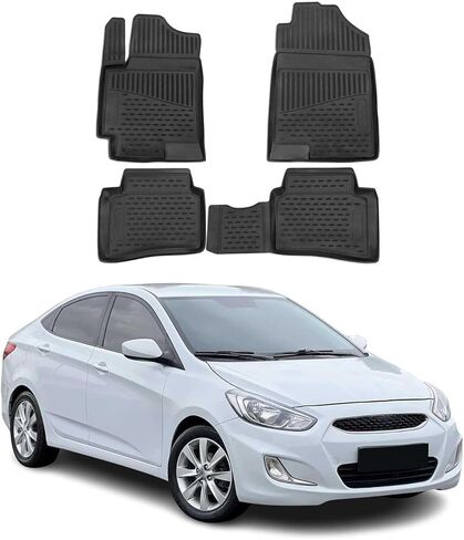 سجادات أرضية OMAC لسيارة Hyundai Accent 2012-2017 سجادات سيارة سيدان مناسبة لجميع الأحوال الجوية ثلاثية الأبعاد حصيرة مطاطية مقاومة للماء وعديمة الرائحة TPE بطانات أرضية تم قياسها بالليزر وغير قابلة للانزلاق (أسود) in Saudi Arabia