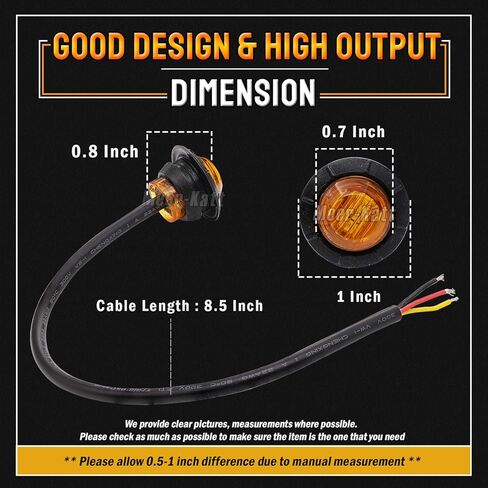 MADCATZ (Pack of 20) 3/4 Inch Mini Round Clear Lens Red 3 LED Side Marker Indicator Lights with Black Grommets Trailer Bus Lorry Cabin Shockproof 12V DC Two Step Bright 3Led-HL in Kuwait