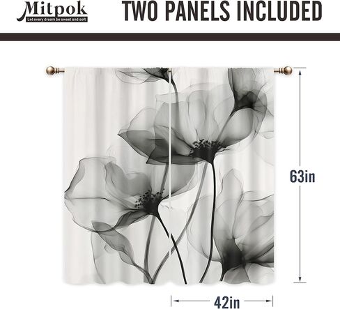 ستائر زهرية رمادية لغرفة النوم 42 عرض × 63 ارتفاع بوصة قضيب جيب أبيض وأسود حبر زهرة ألوان مائية ربيع بساطتها الحديثة البسيطة الجمالية 2 لوحة معالجة النافذة لديكور غرفة المعيشة in Kuwait