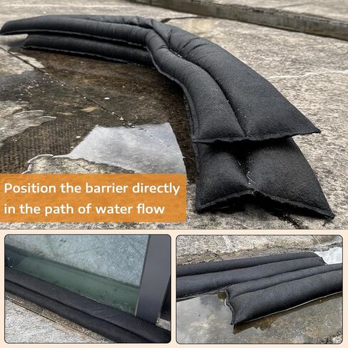 10 قطع من حاجز الماء المنشط للفيضانات 5 أقدام × 7.8 بوصة حواجز ماصة للفيضانات للمنزل بدون رمل، محول مياه قابل لإعادة الاستخدام لباب المرآب والطابق السفلي لمنع المطر in Kuwait