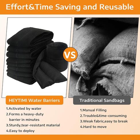 10 قطع من حاجز الماء المنشط للفيضانات 5 أقدام × 7.8 بوصة حواجز ماصة للفيضانات للمنزل بدون رمل، محول مياه قابل لإعادة الاستخدام لباب المرآب والطابق السفلي لمنع المطر in Kuwait