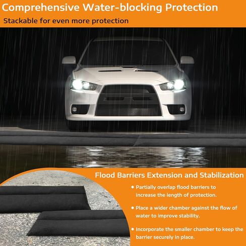 10 قطع من حاجز الماء المنشط للفيضانات 5 أقدام × 7.8 بوصة حواجز ماصة للفيضانات للمنزل بدون رمل، محول مياه قابل لإعادة الاستخدام لباب المرآب والطابق السفلي لمنع المطر in Kuwait